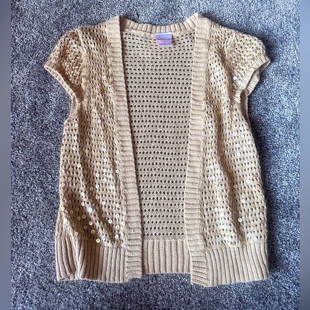 Beige sequin short sleeve cardigan